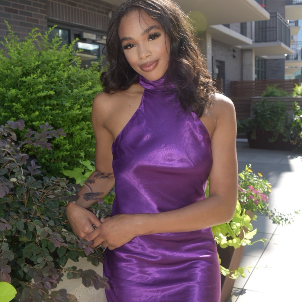 MESHKI Claire purple Halter Mini Dress - Picture 8 of 8